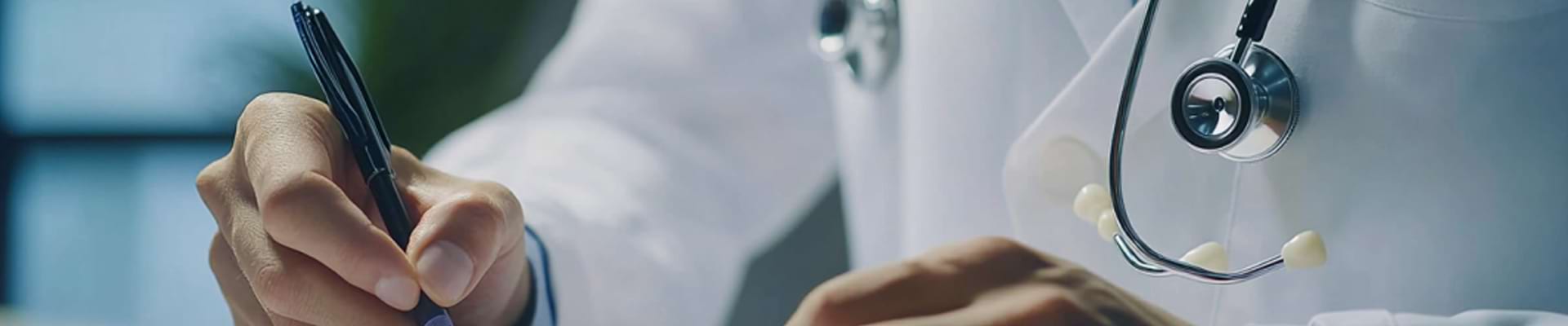 Doctor Writing Medical Report Professional Healthcare Banner